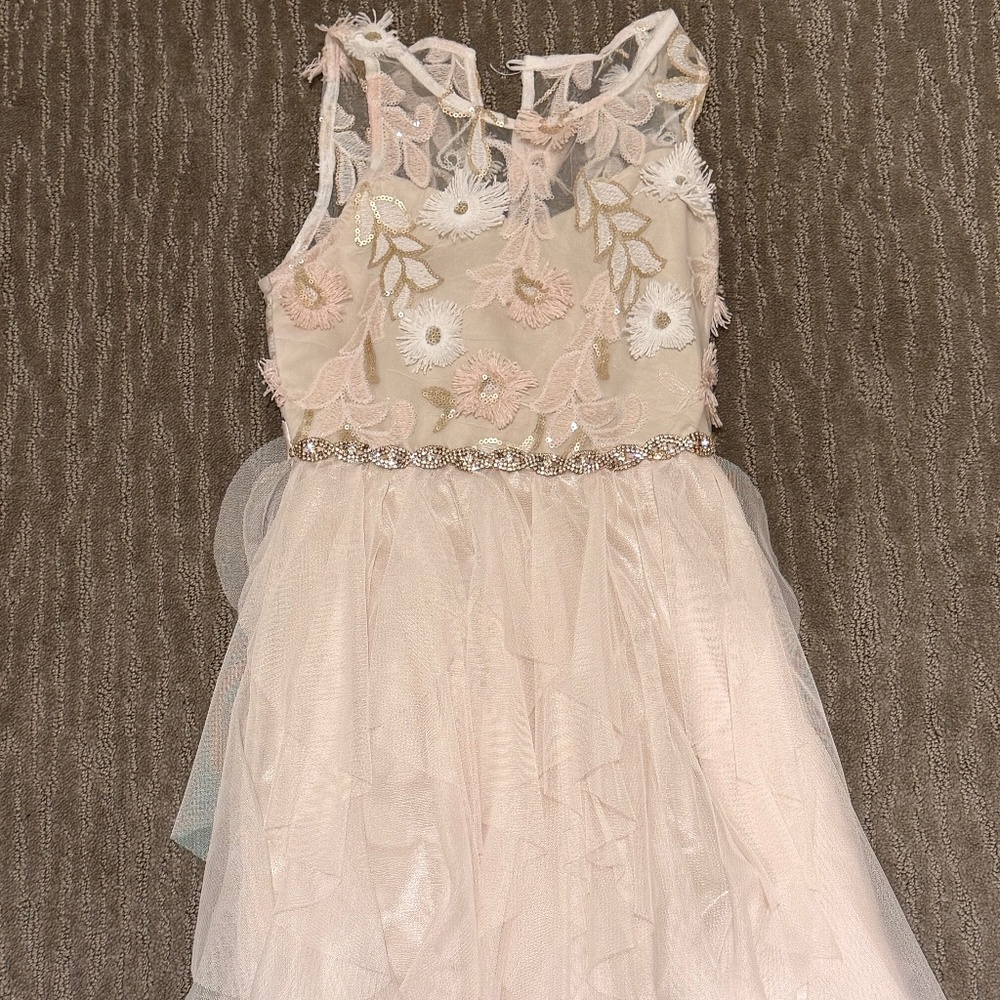Rare Editions Girls Sleeveless Cream Lace Embellished Dress Size 8